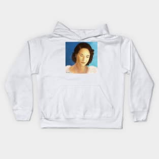 Painting of a Beautiful Young Elegant Woman, Looking Down and Smiles Kids Hoodie